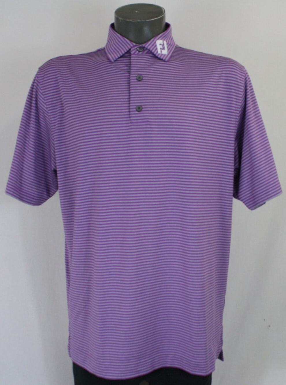 FootJoy Collar Logo Purple Striped Lightweight Performance Golf Polo Shirt L